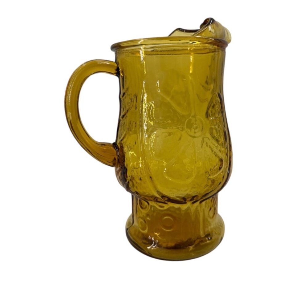 Libbey Glass Country Garden Pitcher vintage 1975 ice lip amber floral pattern